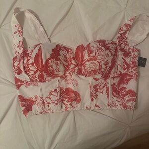 Fashion Nova Red Floral Bustier Bra